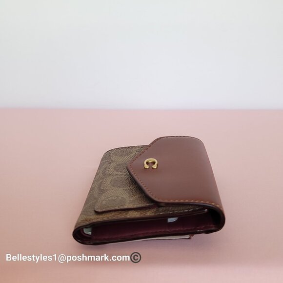 COACH Wyn Small Wallet In Colorblocked Signature Canvas & Leather-Tan Rust - Picture 11 of 16